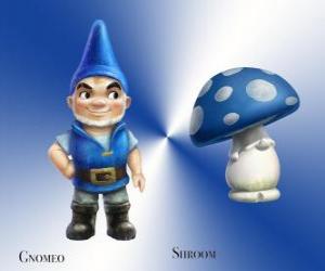 Puzzle Gnomeo είναι ένας όμορφος και περήφανος Blue Garden Gnome, μαζί με πιστός και πιστός σύντροφος γύψο Μανιτάρι του Shroom
